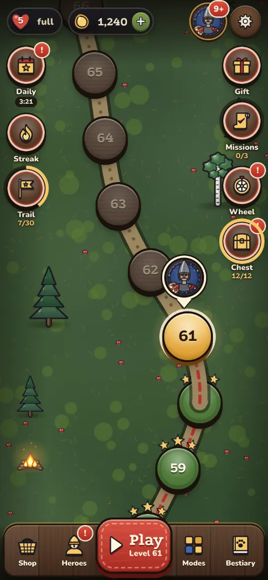 Screenshot: the saga map with numbered levels along a path.